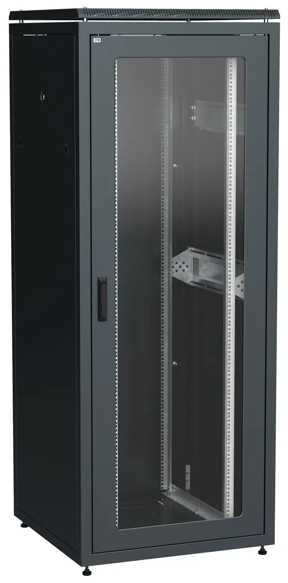 ITK LINEA N Шкаф сетевой 19" 42U 800х800мм стеклянная передняя дверь задняя металлическая черный LN05-42U88-GM