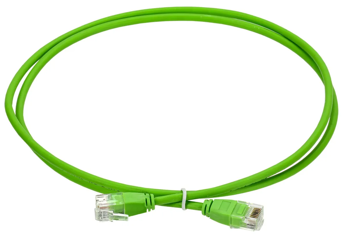 ITK Коммутационный шнур кат.6 UTP LSZH 1м slim колпачок без язычка зеленый PC02-C06UL-1M-SL-NT