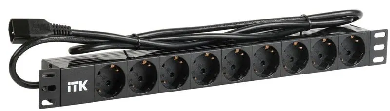 Блок розеток 9 мест PDU (немец. станд.) DIN 49440 алюм. профиль 1U шнур 2м; вилка IEC 320 C14; черн. ITK PH22-9D2