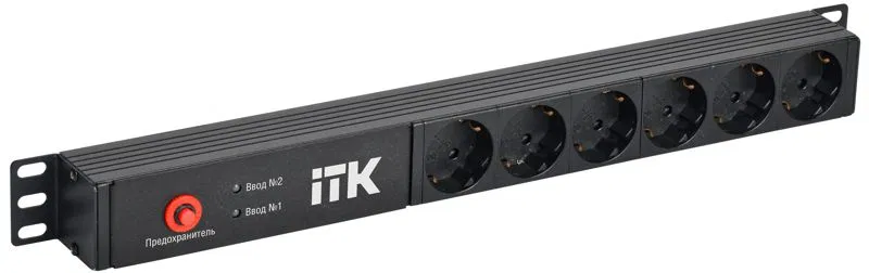 Блок распределения питания PDU с АВР 6 розеток Schuko 1U без шнура 2 вх. C14 ITK PH30-06D-41