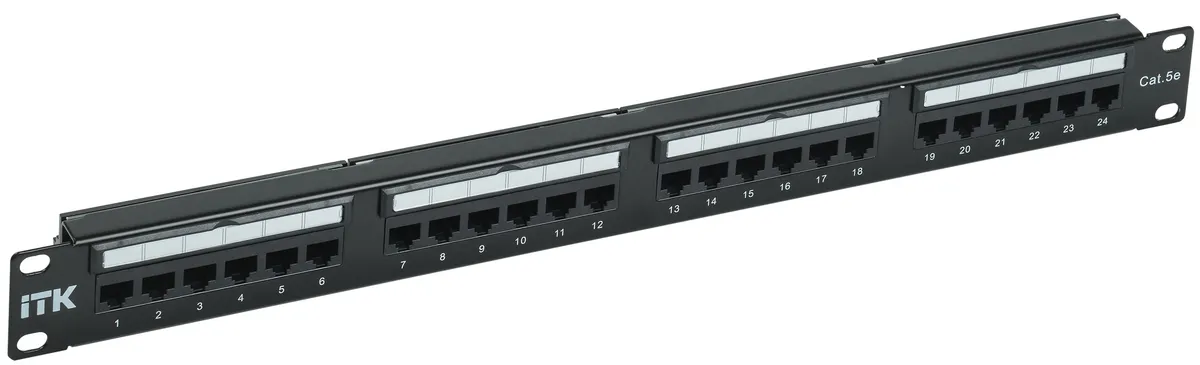 1U патч-панель кат. 5е UTP 24 порта Dual IDC слайд лейбл