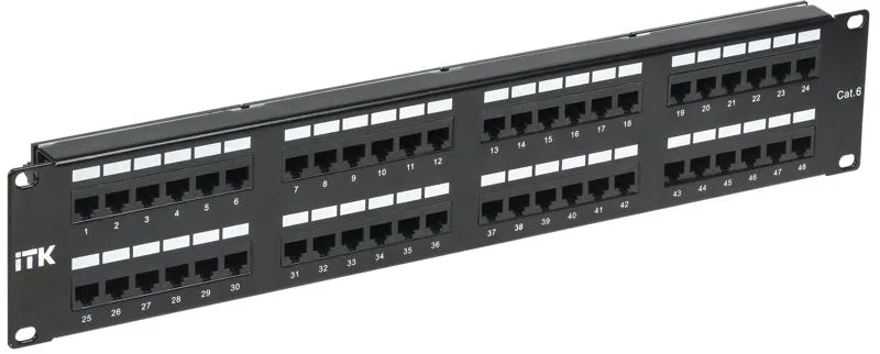 Патч-панель 2U кат.6 UTP 48 портов (IDC Dual) с каб. органайзером ITK PP48-2UC6U-D05-1
