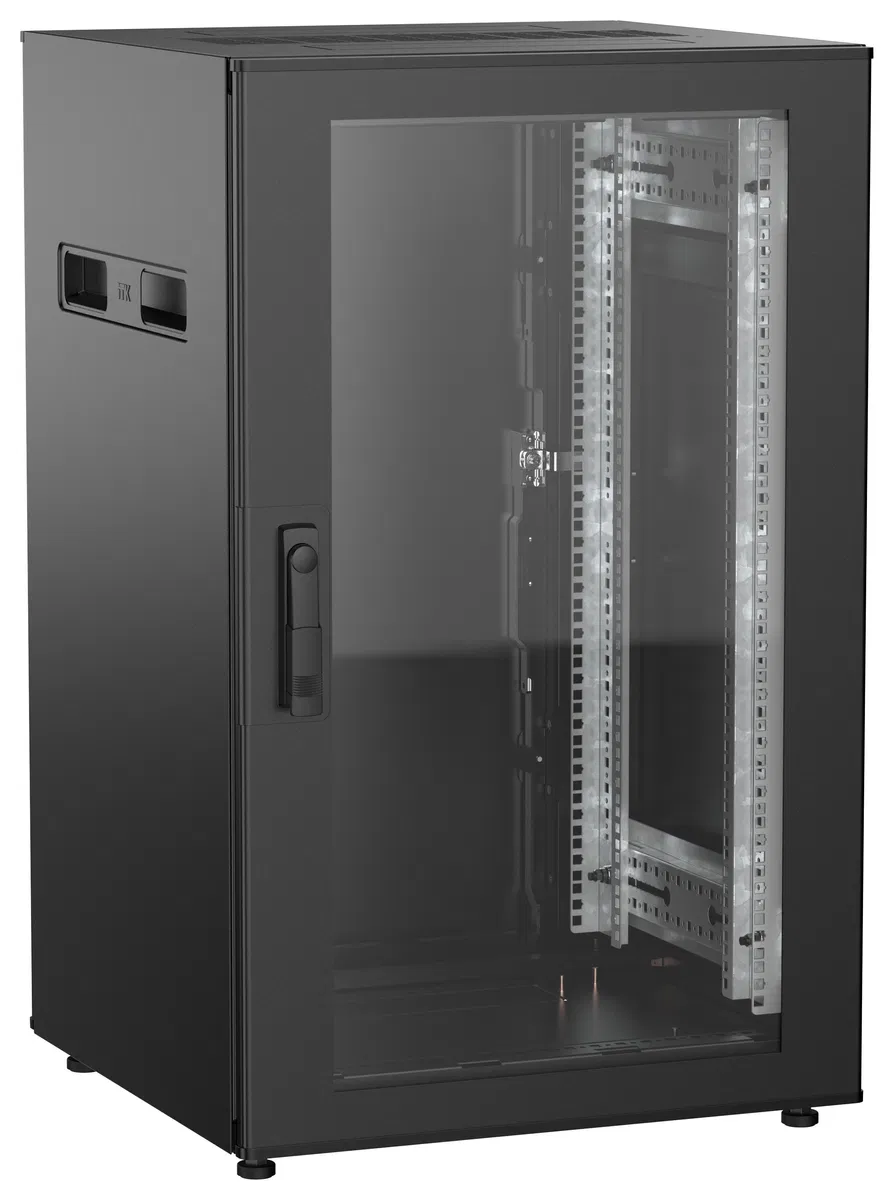 ITK UNITBOX N Шкаф сетевой 19" напольный 18U 600х600мм стеклянная передняя дверь задняя металлическая черный UBN05-18U66-GM
