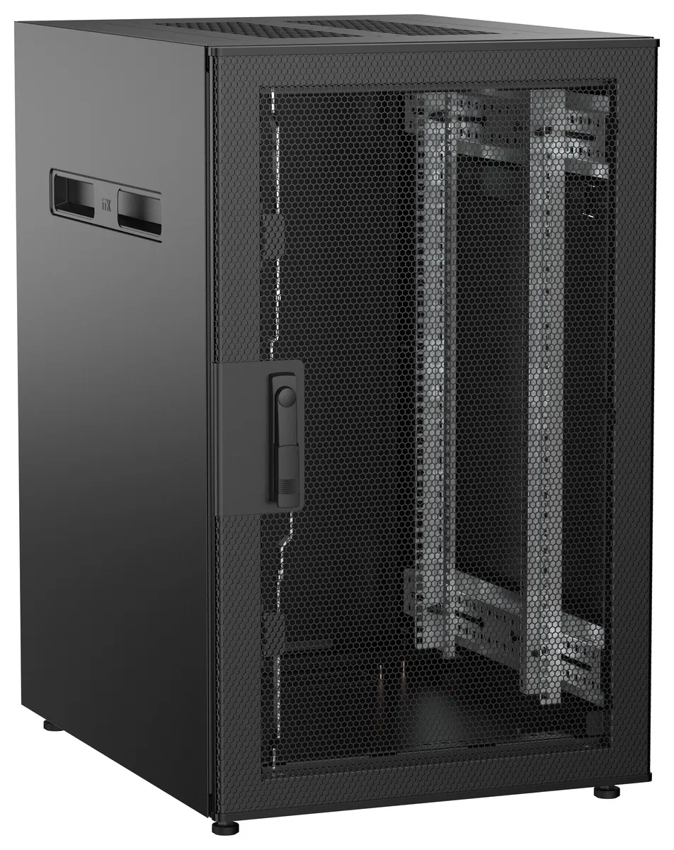 ITK UNITBOX N Шкаф сетевой 19" напольный 18U 600х800мм перфорированная передняя дверь черный UBN05-18U68-P