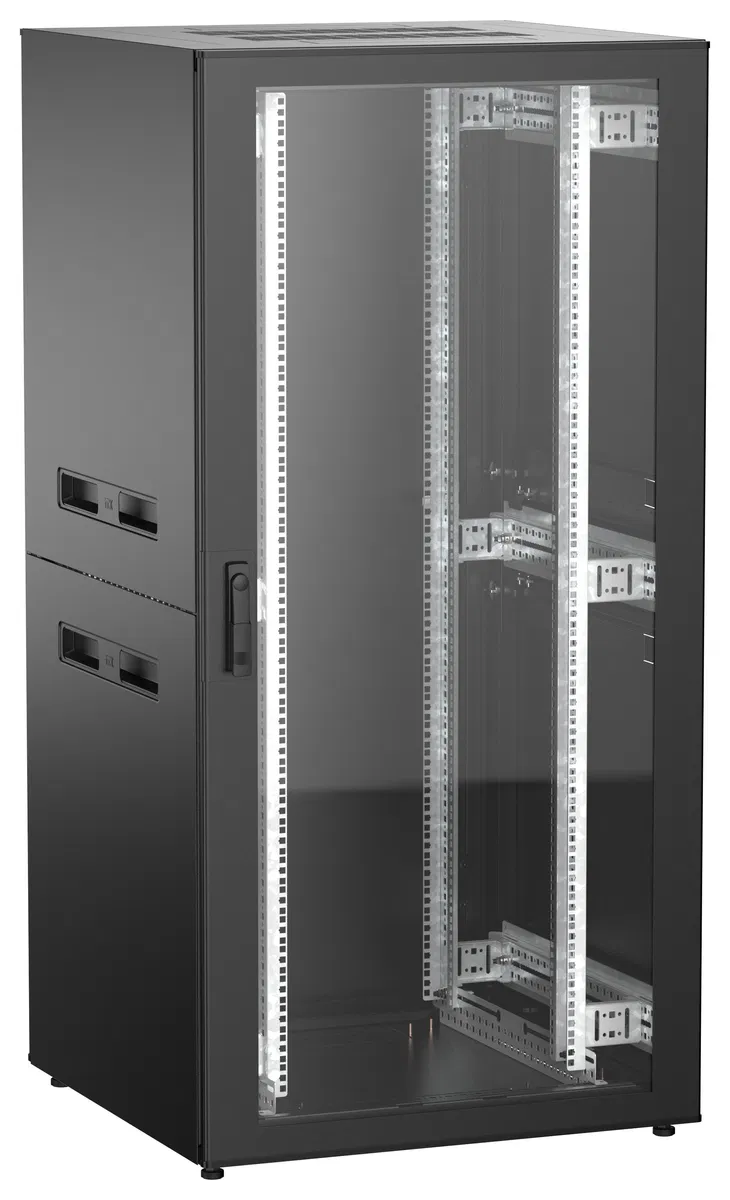 ITK UNITBOX N Шкаф сетевой 19" напольный 33U 800х800мм стеклянная передняя дверь задняя металлическая черный UBN05-33U88-GM