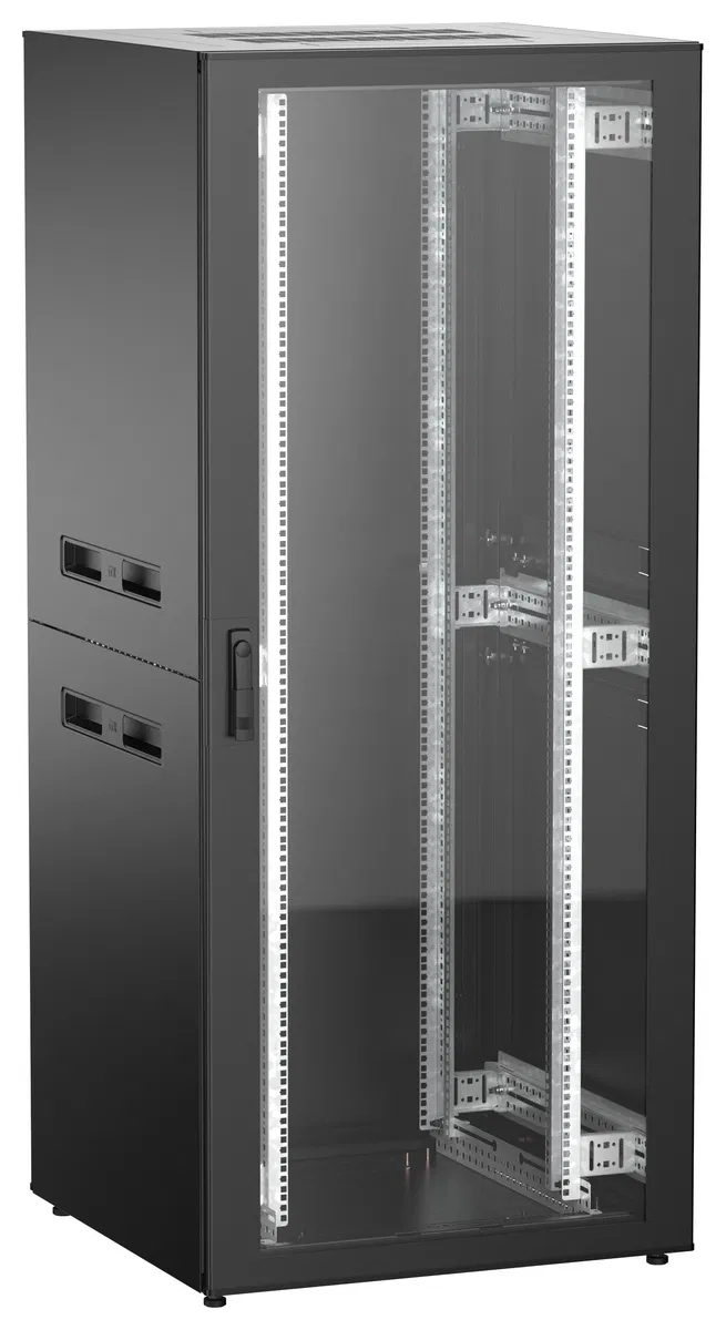 ITK UNITBOX N Шкаф сетевой 19" напольный 38U 800х800мм стеклянная передняя дверь задняя металлическая черный UBN05-38U88-GM