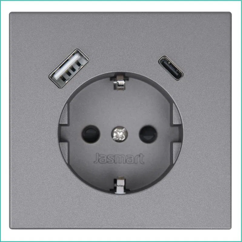 Розетка СП FD Shuko 16А с заземл. защ. шторки с 2-мя заряд. устр. USB тип A+C 25Вт механизм никель Jasmart FD5501USB-25NI
