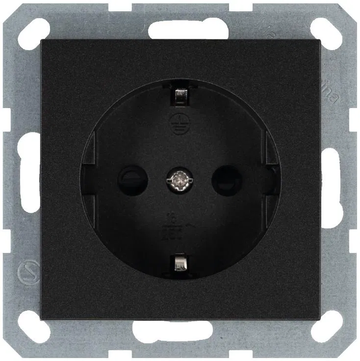 Розетка 1-м Shuko 16А IP20 с заземл. защ. шторки механизм антрацит Jasmart G5501B