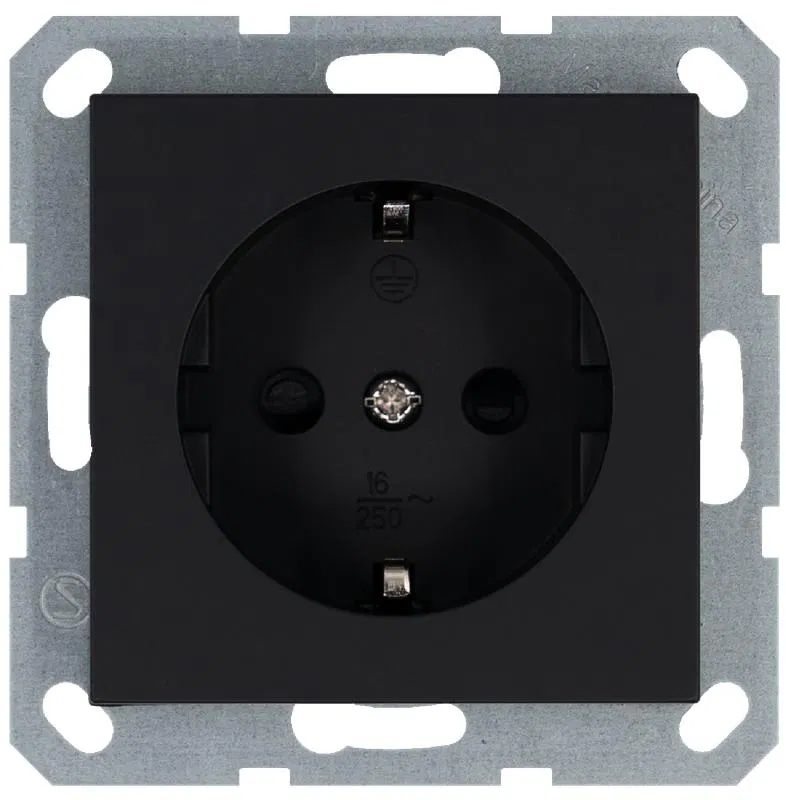 Розетка 1-м Shuko 16А IP20 с заземл. защ. шторки механизм черн. матов. soft touch Jasmart G5501PB