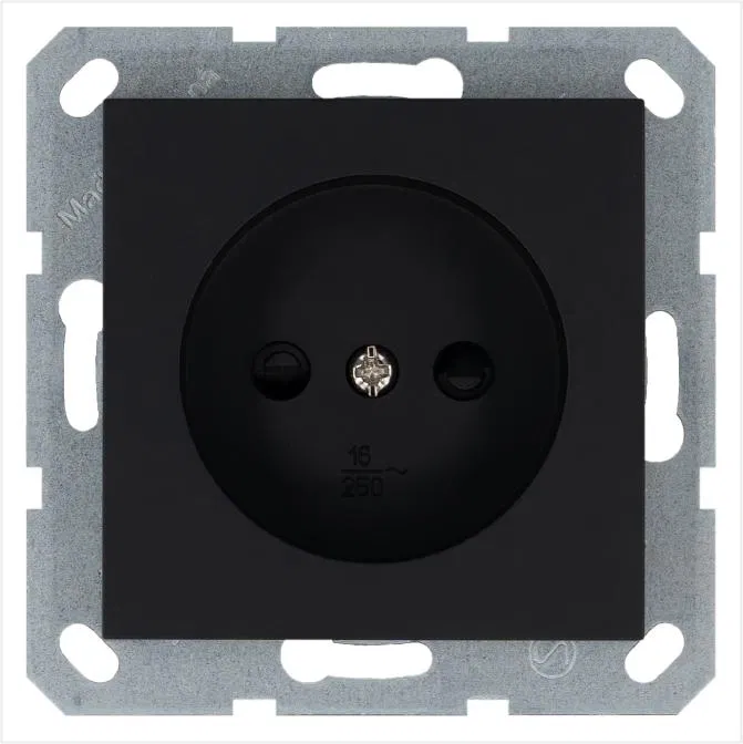 Розетка 1-м 16А IP20 без заземл. защ. шторки механизм черн. матов. soft touch Jasmart G5503PB