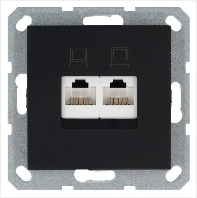 Розетка компьютерная 2-м RJ45 IP20 кат. 5E механизм черн. матов. soft touch Jasmart G6106PB