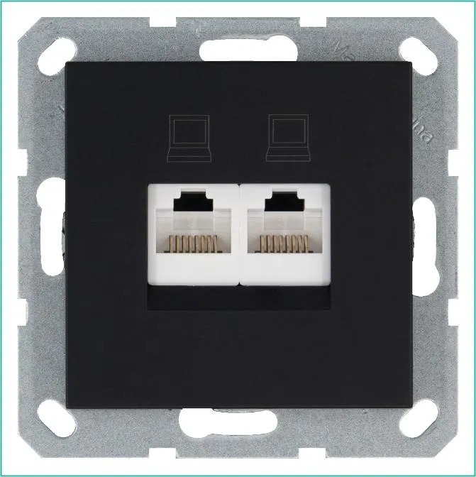 Розетка компьютерная 2-м RJ45 IP20 кат. 6 механизм черн. матов. soft touch Jasmart G6108PB