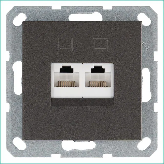 Розетка компьютерная 2-м RJ45 IP20 кат. 6 механизм мокко Jasmart G6108Z