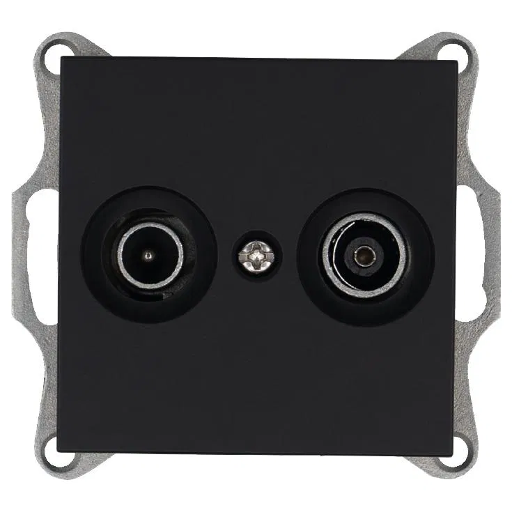Розетка телевизионная проходная TV + FM 2-м Ф9.5мм механизм черн. матов. soft touch Jasmart G6205PB