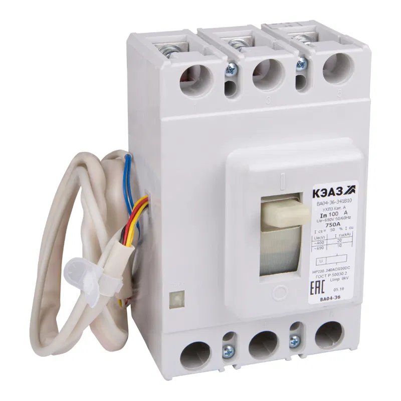 Выключатель автоматический 3п 80А 1000Im 20кА ВА04-36-341810 УХЛ3 690В AC НР=220..240В AC/220В DC КЭАЗ 107597