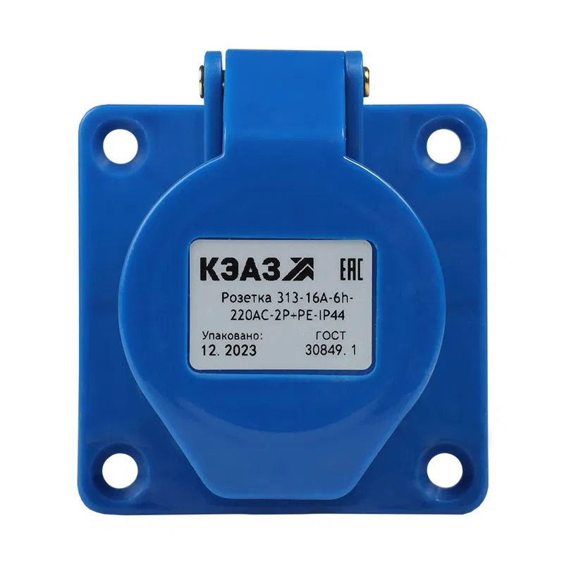 Розетка фланцевая 313 16А 220AC 2P+PE 6ч IP44 КЭАЗ 229455
