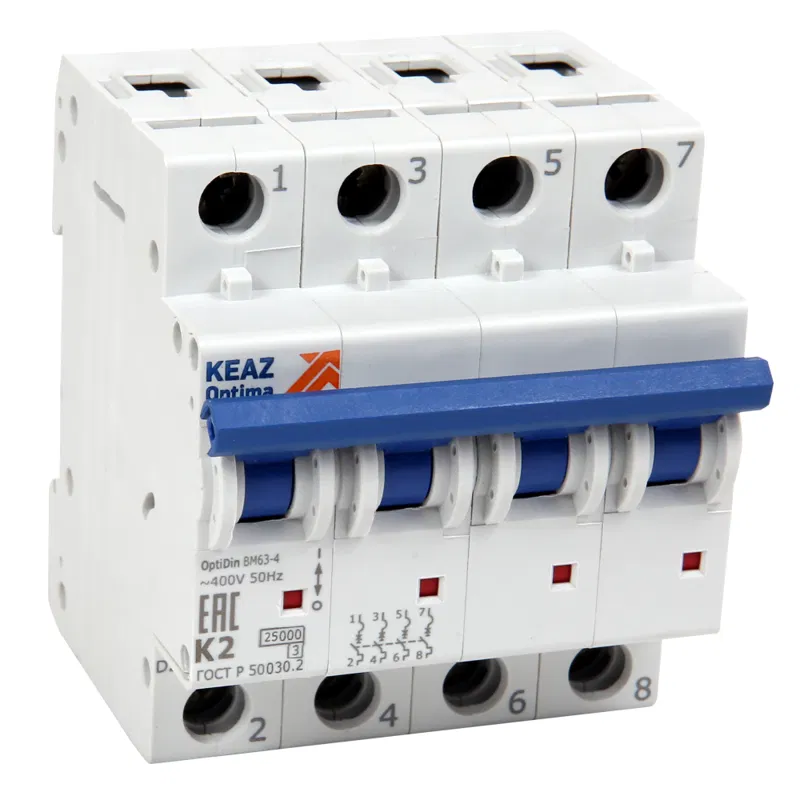 Выключатель автоматический модульный 4п K 4А OptiDin ВМ63-4K4-25-УХЛ3 КЭАЗ 342161