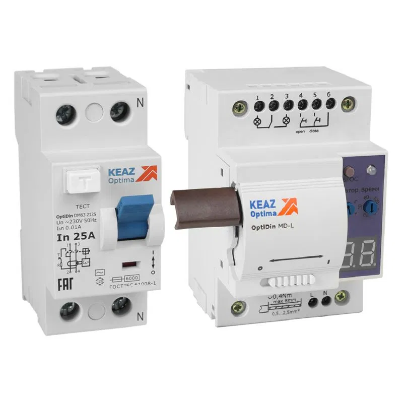 Моторпривод OptiDin MD-L-УХЛ4 + ВДТ без защиты от сверхтоков OptiDin DM63-2263-AС-УХЛ4 (2P 63 30mA) КЭАЗ 361843
