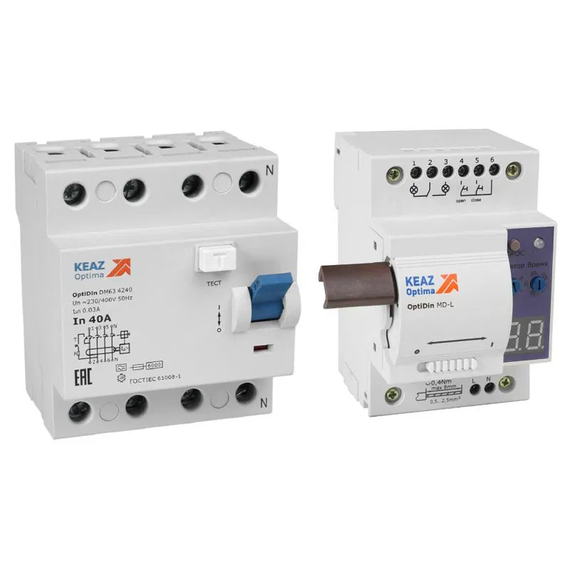 Моторпривод OptiDin MD-L-УХЛ4 + ВДТ без защиты от сверхтоков OptiDin DM63-4225-AС-УХЛ4 (4P 25 30mA) КЭАЗ 361845