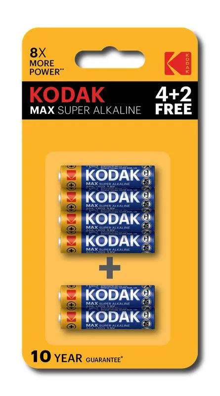 Элемент питания алкалиновый AAA/LR03 1.5В MAX SUPER Alkaline (блист.6шт) KODAK Б0064252