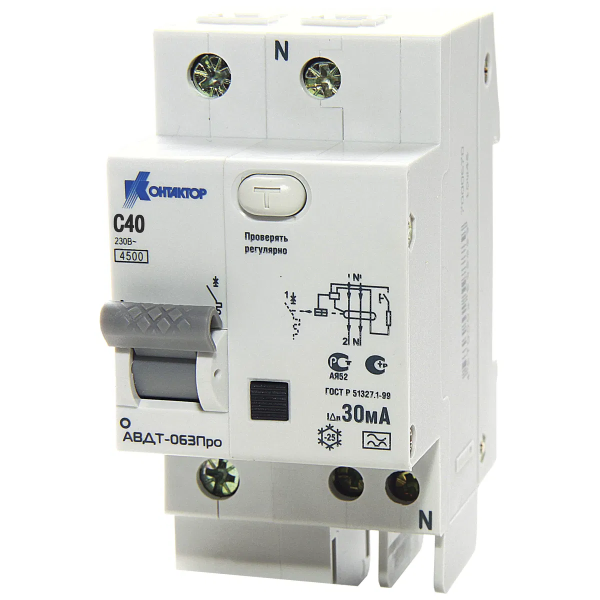 Дифференциальный автомат АД-063 2Р 20А Idn-100mA тип А КОНТАКТОР 7000612