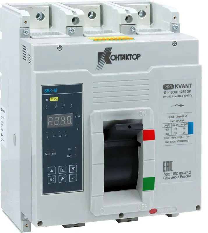Выключатель автоматический PRO.KVANT S1-1600H 3P 1250А 70кА в литом корпусе с электрон. расцеп. Контактор KV0000960 Контактор (группа IEK)