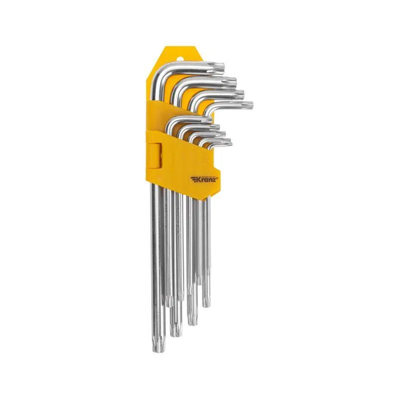 Набор ключей имбусовых Tamper-Torx 9шт ТТ10-ТТ50 закаленные удлиненные никель Kranz KR-12-5221