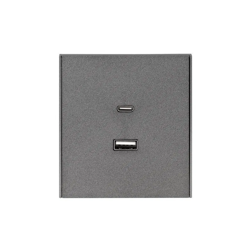 Розетка 2-м СП STRONG 16А IP20 USB-A + Type-C 3А с функцией быстрой зарядки графит Kranz KR-78-0734-6