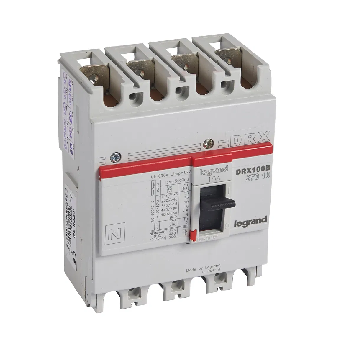 DRX125 термомагнитный 15A 4П 10KA 027010 Legrand