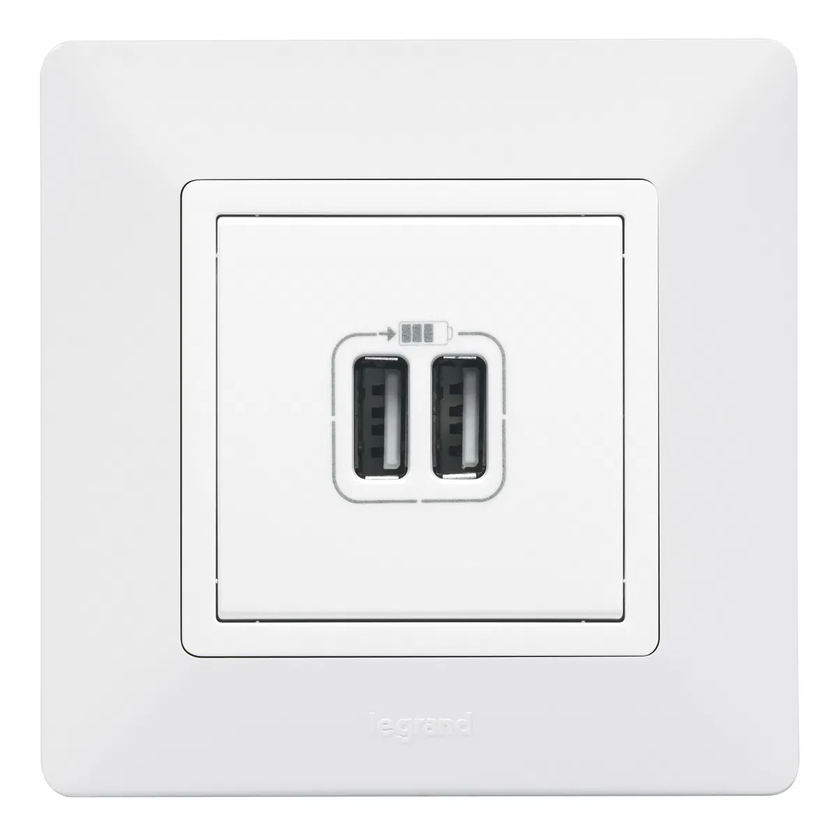 Valena LIFE.Зарядное устройство с двумя USB-разьемами 240В/5В 1500мА.С лицевой панелью.Белое 753412 Legrand