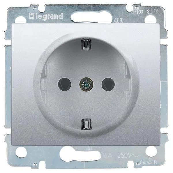 Розетка 1-м СП Galea Life 16А IP20 2P+E с заземл. защ. шторки немецк. стандарт с лицев. панелью механизм алюм. Leg 771363 Legrand