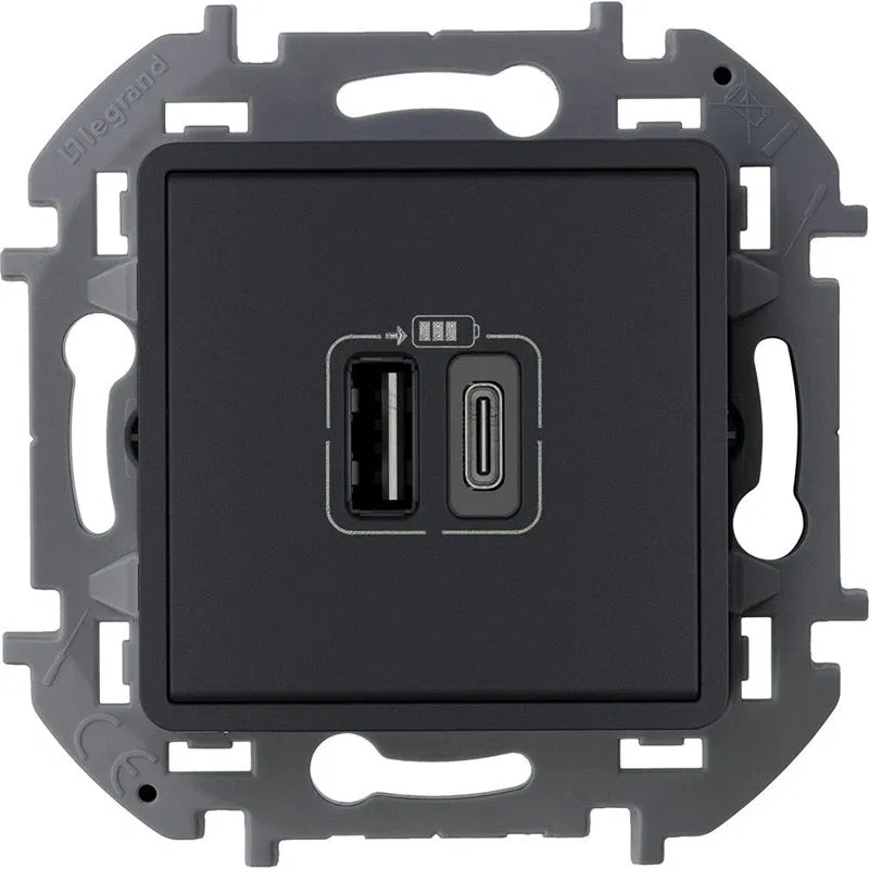 Устройство зарядное Inspiria с 2-мя USB разьемами A и C 240В/5В 3000мА антрацит IEK 673763 Legrand (группа IEK)