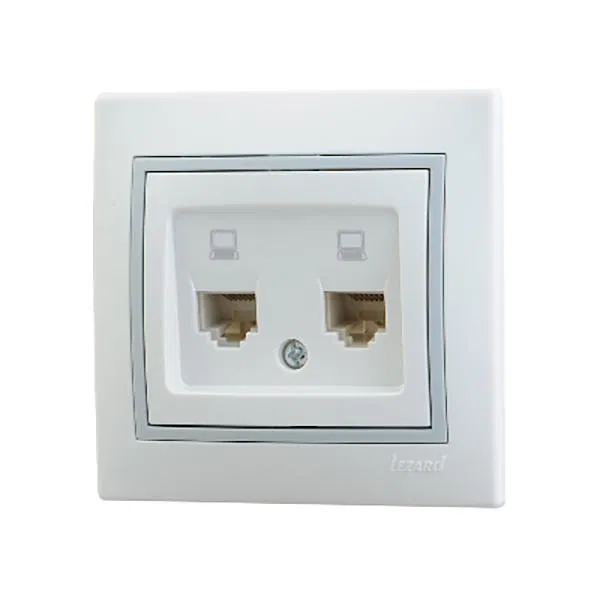 Розетка компьютерная 2-м СП Mira RJ45 16А IP20 с сер. вставкой бел. LEZARD 701-0215-141