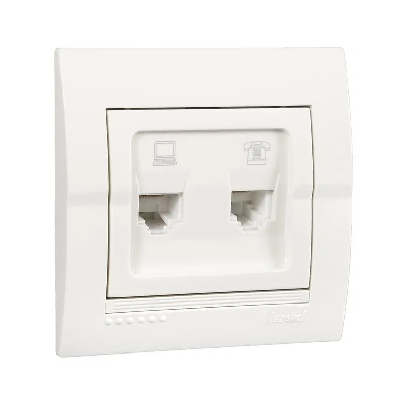 Розетка компьютерная + телефонная 2-м СП Deriy RJ45 + RJ11 IP20 бел. LEZARD 702-0202-143