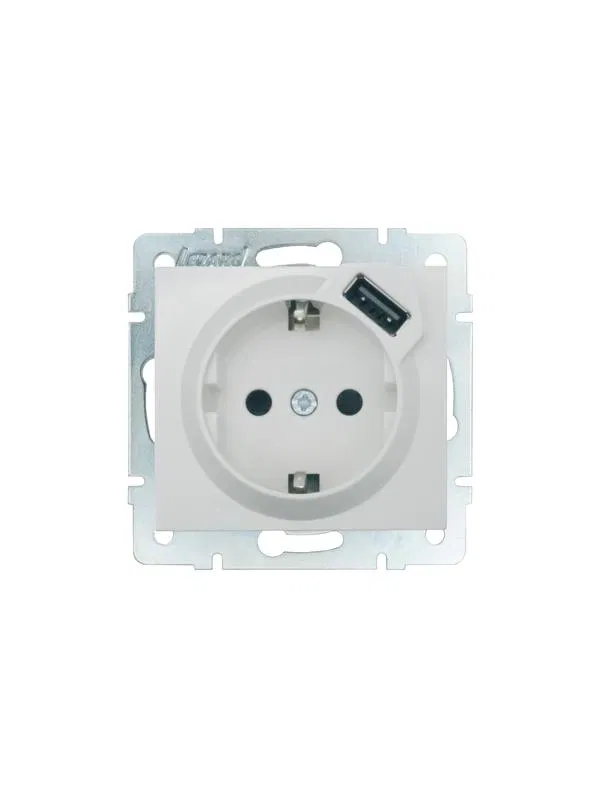 Розетка 1-м СП RAIN 16А IP20 с заземл. + USB механизм бел.. LEZARD 703-0288-181