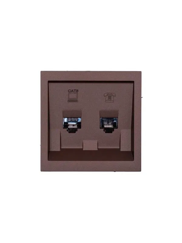 Розетка компьютер+телефон СП ZIMA IP20 с модулем Cat 6 шоколад LEZARD 704-7388-144