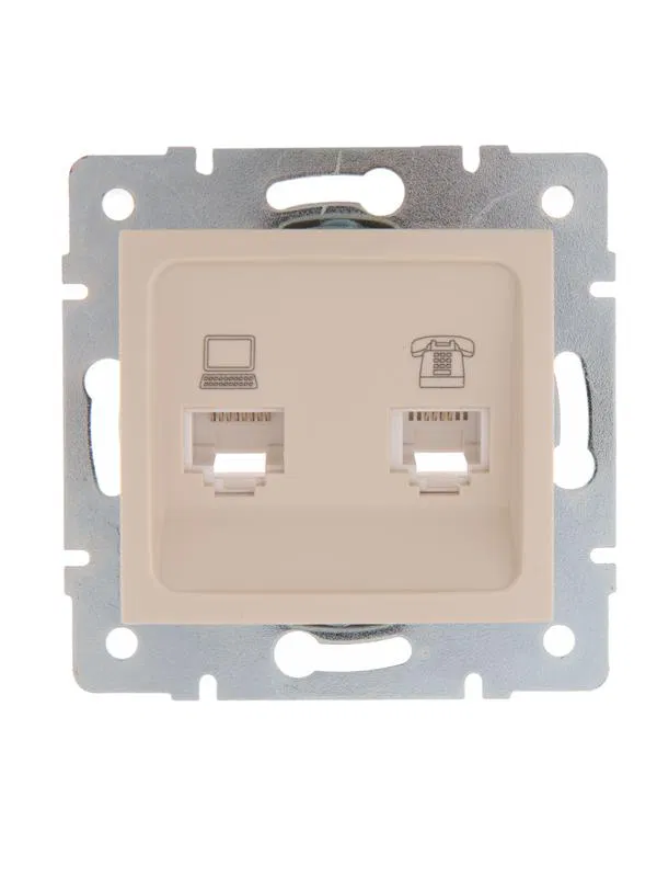Розетка компьютерная + телефонная 2-м СП Karina RJ45 + RJ11 механизм крем. LEZARD 707-0388-143