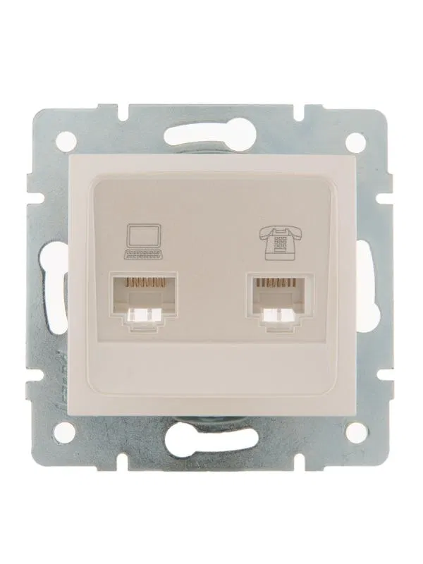 Розетка компьютерная + телефонная 2-м СП Karina RJ45 + RJ11 механизм жемчуж./бел. перламутр. LEZARD 707-3088-143