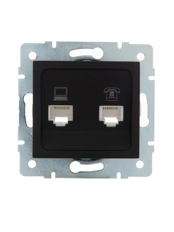 Розетка компьютерная + телефонная 2-м СП Karina RJ45 + RJ11 механизм черн. бархат LEZARD 707-4288-143