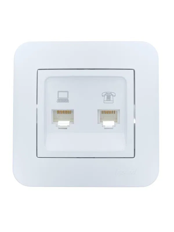 Розетка компьютерная+телефонная 2-м СП ASTI RJ45 + RJ11 в сборе бел. LEZARD 7081-0202-143