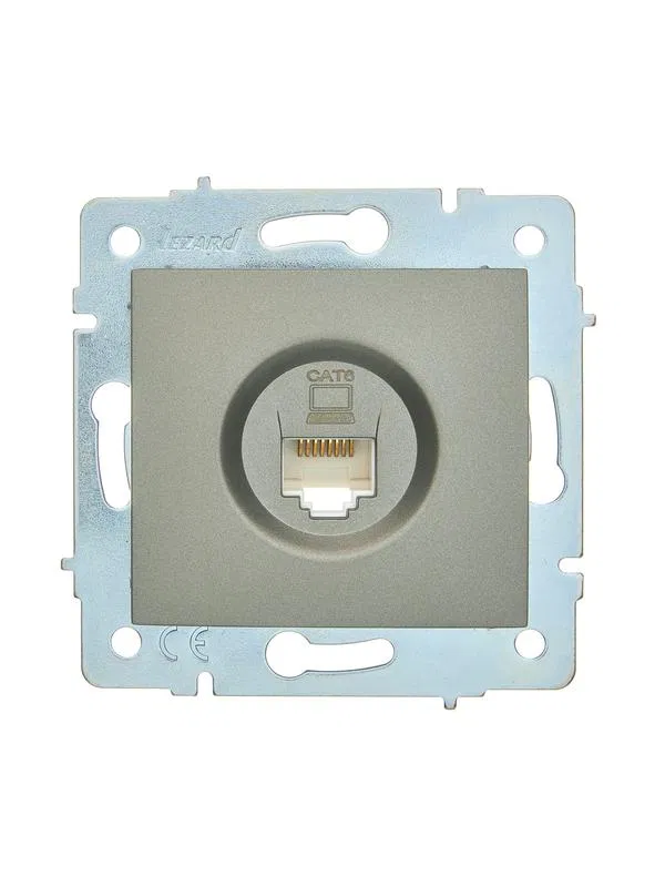 Розетка компьютерная 1-м СП ASTI IP20 RJ45 механизм Cat 6e платина. LEZARD 7081-3588-140