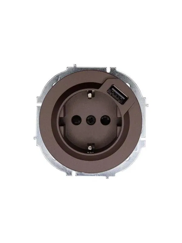 Розетка 1-м СП OSEN с заземл. + USB разъем механизм шоколад LEZARD 743-7388-181