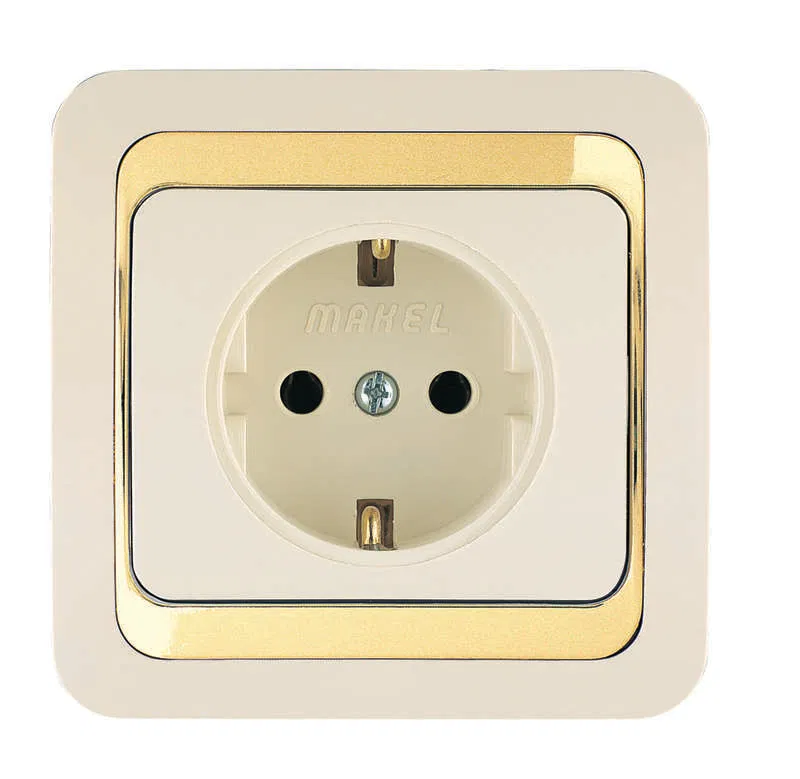 Розетка 1-м СП Mimoza 16А IP20 с заземл. крем./зол. Makel 12628