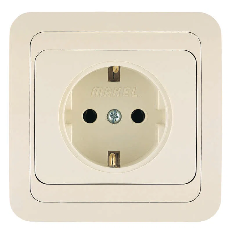 Розетка 1-м СП Mimoza 16А IP20 с заземл. керамика крем./крем. Makel 25008