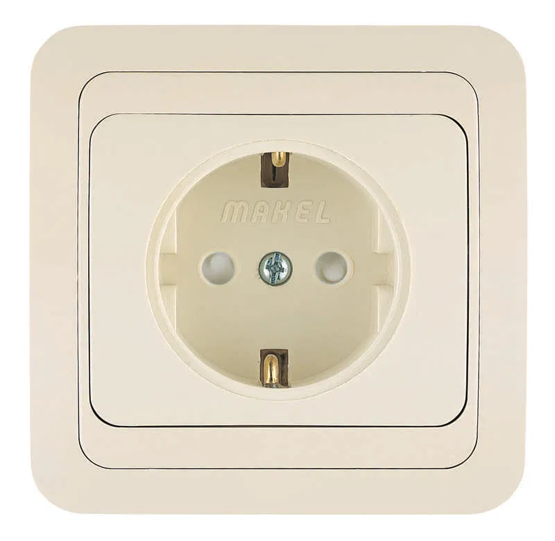 Розетка 1-м СП Mimoza 16А IP20 с заземл. защ. шторки крем./крем. Makel 25058