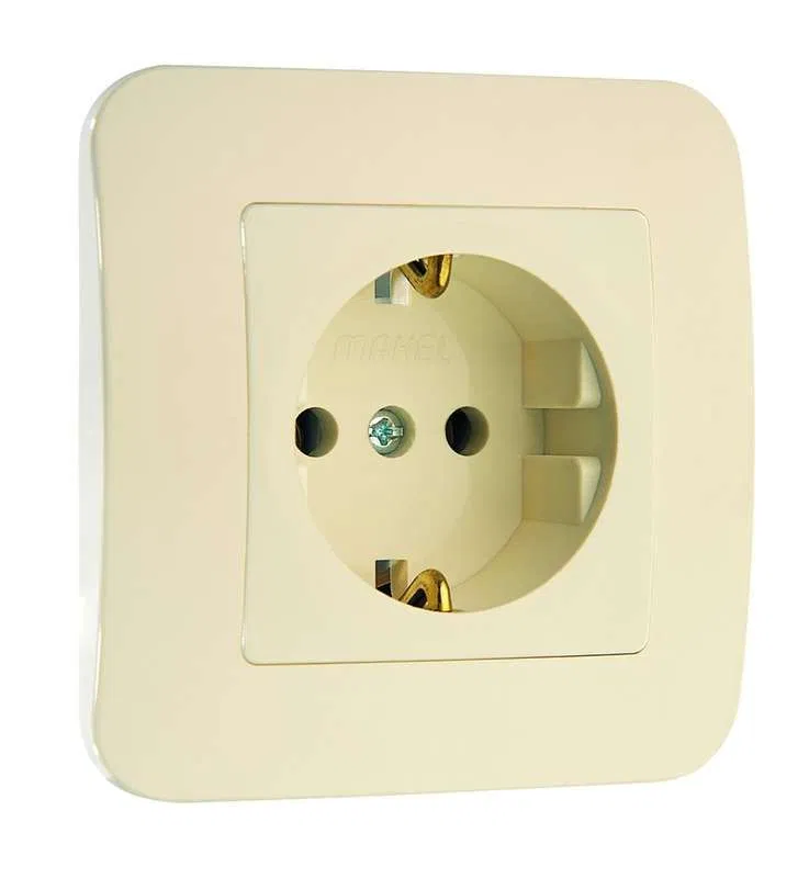 Розетка 1-м СП Lillium 16А IP20 с заземл. крем./крем. Makel 70228