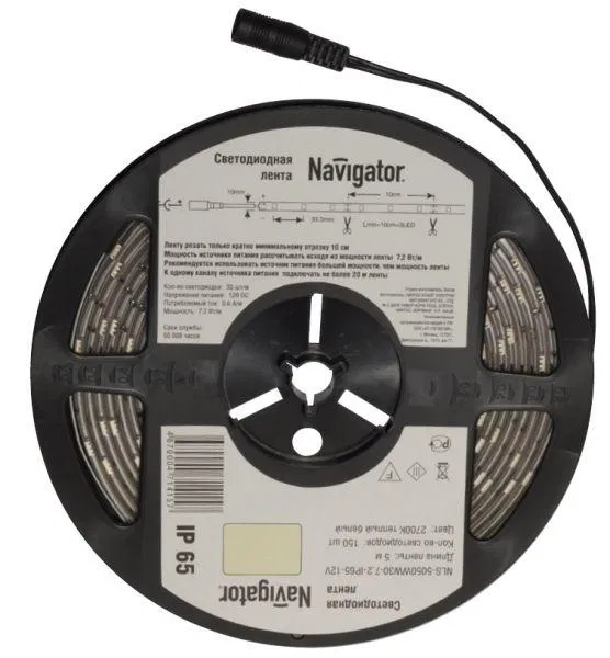 Лента светодиодная 71 422 NLS-5050Y30-7.2 IP20 12B R5 7.2Вт/м (уп.5м) Navigator 71422