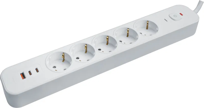 Фильтр сетевой 5х5м с заземл. 16А IP20 95 683 NSP-USB-05-500-ESC-3x1-PD20W + USB type-A + 2хUSB type-C с выкл. бел. NAVIGATOR 95683