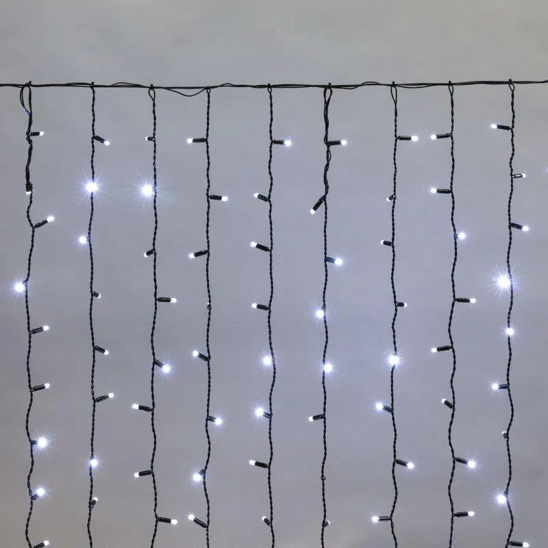 Гирлянда светодиодная "Светодиодный Дождь" 2х1.5м 300LED бел. 23Вт 230В IP65 постоян. свечение провод черн. (нужен шнур питания 303-500) Neon-Night 235-125