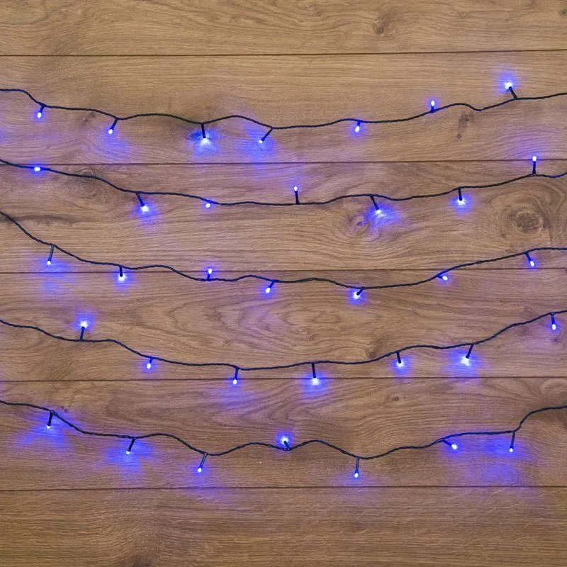 Гирлянда светодиодная "Твинкл Лайт" 6м 40LED син. 5.1Вт 220-240В IP20 с контроллером 8 режимов провод ПВХ темн. зел. Neon-Night 303-023